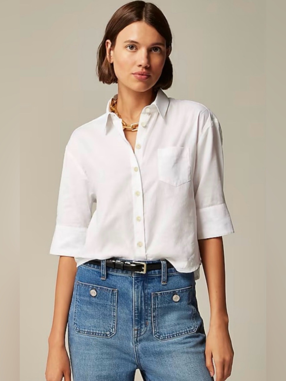 J. Crew Herringbone Twill Button-Up Shirt White